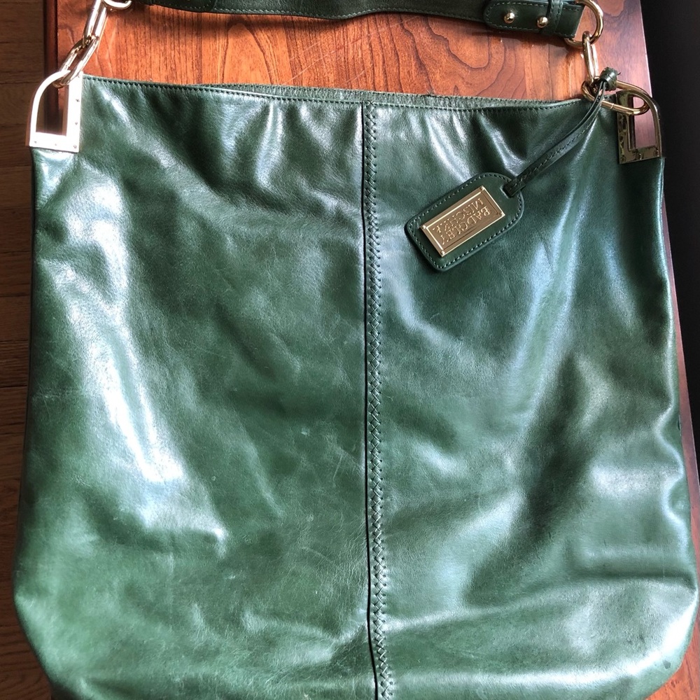 Badgley Mischka green leather hobo